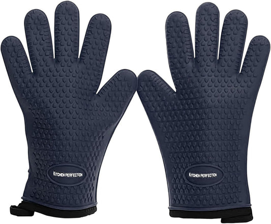 KITCHEN PERFECTION S Silicone Smoker Oven Gloves -Extreme Heat Resistant BBQ Gloves -Handle Hot Food Right on Your Grill Fryer Pit|Waterproof Oven Mitts |Superior Value Set+3 Bonuses