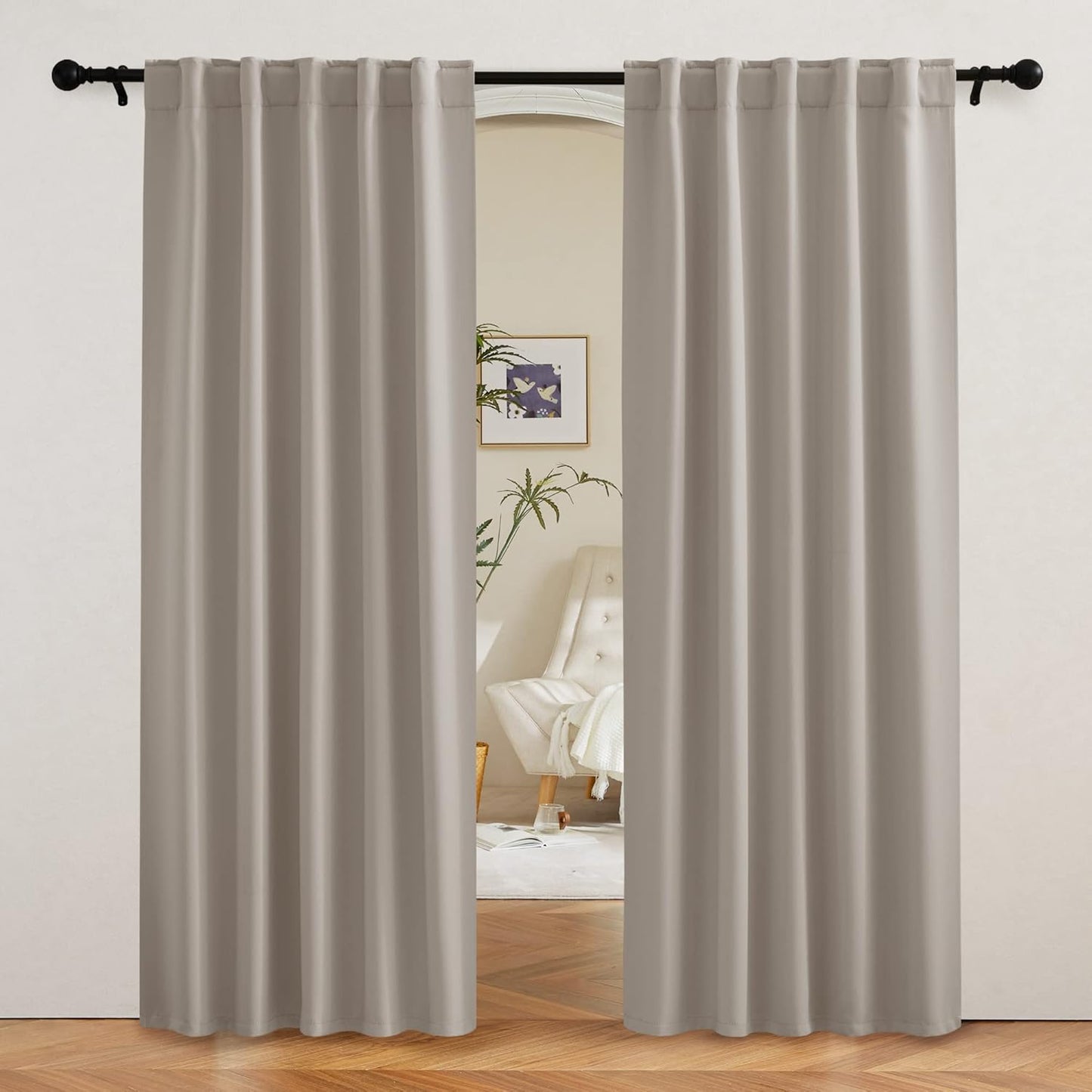 RYB HOME Blackout Curtains 80 inches Long Thermal Insulating Large Window Curtains for Living Room Sliding Glass Door Dining Home Office Backdrop, Sand, W 42 x L 80 per Panel, 2 Panels
