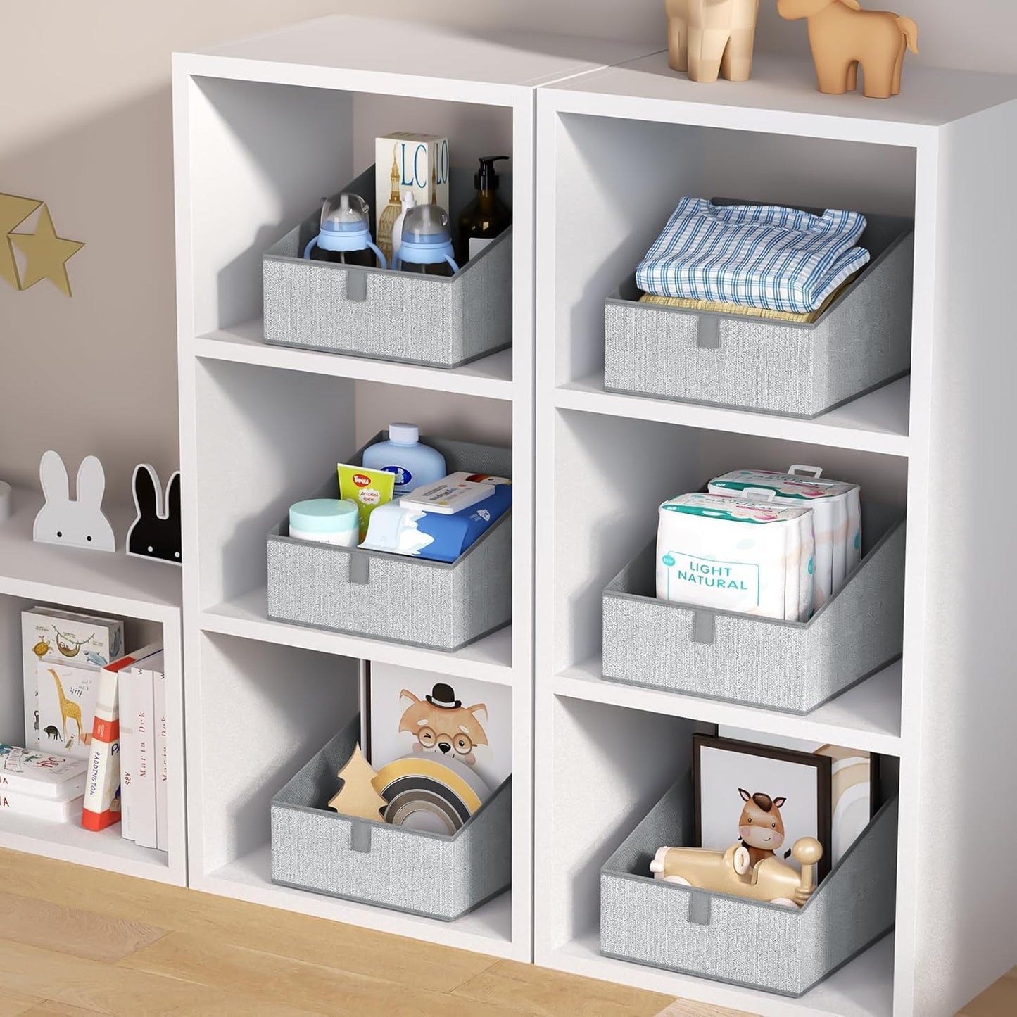 DIMJ Closet Storage Bins 10 Pack - Fabric Trapezoid Closet Organizer Bin, Foldable Storage Baskets for Shelves, Closet Shelf Organizer, Clothing Storage Box for Toys, Books, Towel, Clothes, Gray