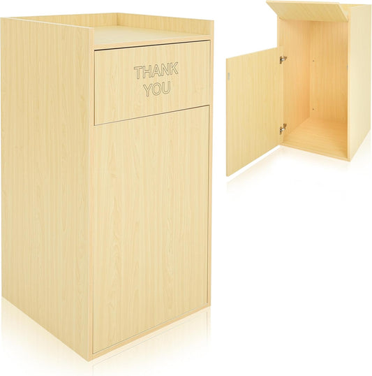 Alpine Restaurant Trash Can Cabinet with Tray Holder - Thank You Trash Can, Commercial 40 Gallon Garbage Can Cabinet for Restaurants, Cafeterias (Oak)