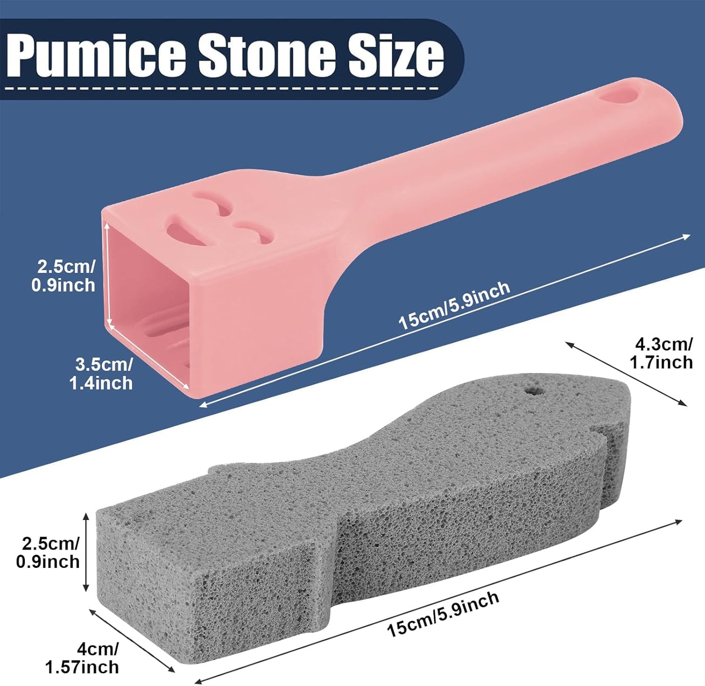 Navona 6 Pack Pumice Stone Scouring Sticks with 2 Universal Handles, Grey Pumice Stone for Cleaning Toilets, Bathrooms