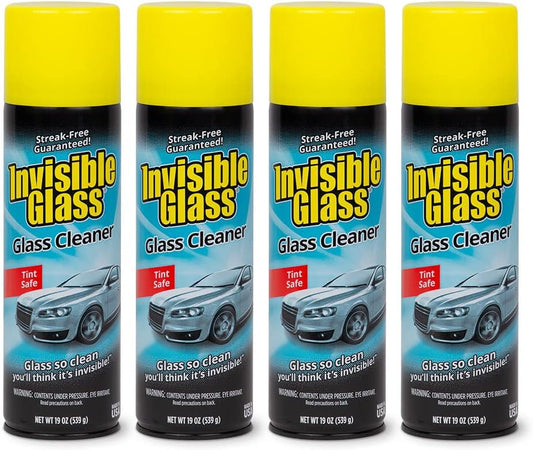 Invisible Glass 91164-4PKPremium Aerosol Glass and Window Cleaner for Auto and Home Cleans Glass, Windows, Windshields, and More, Streak-Free, Ammonia-Free, Tint-Safe, 19 oz (Pack of 4)