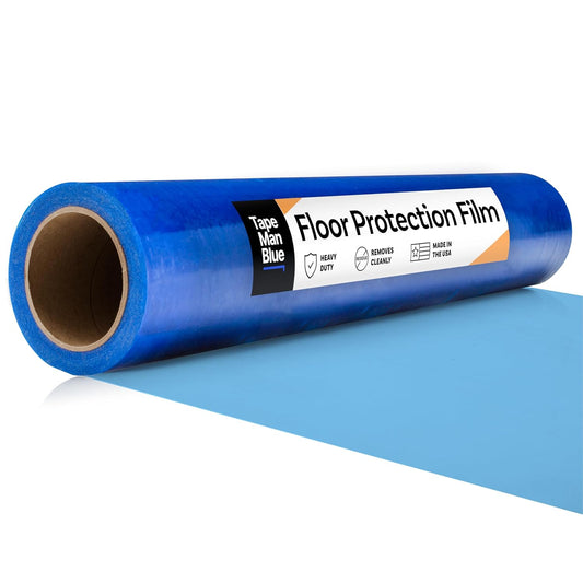 Floor Protection Film, 48" x 200', Made in USA, Blue Self Adhesive Floor Protector Tape for Moving, Painting and Construction, Temporary Covering to Shield Hardwood, Tile, Hard Surfaces