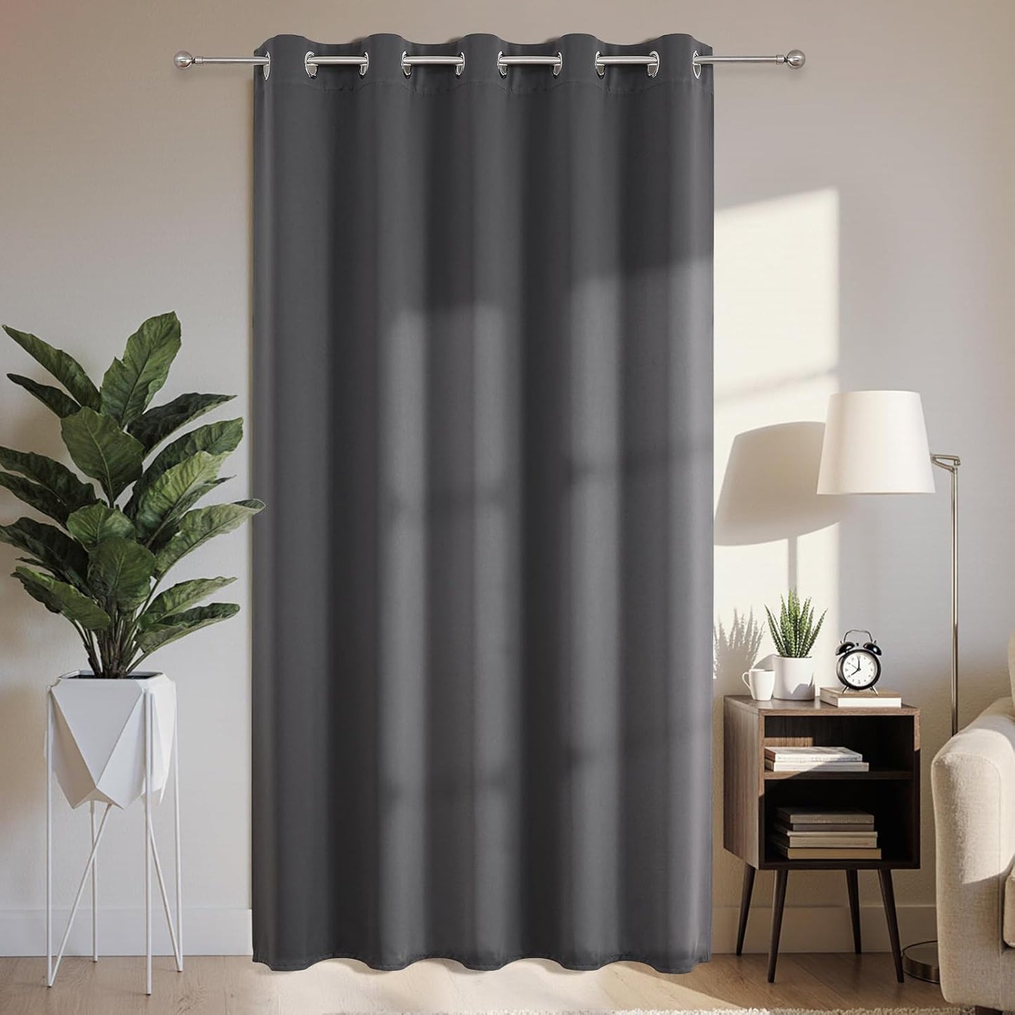 Joydeco Blackout Patio Sliding Door Curtains 90 Inches Long, Grommet Privacy Room Divider Curtains, Extra Wide Thermal Blackout Drapes for Bedroom Living Room (Grey, 70Wx90L, 1 Panel)
