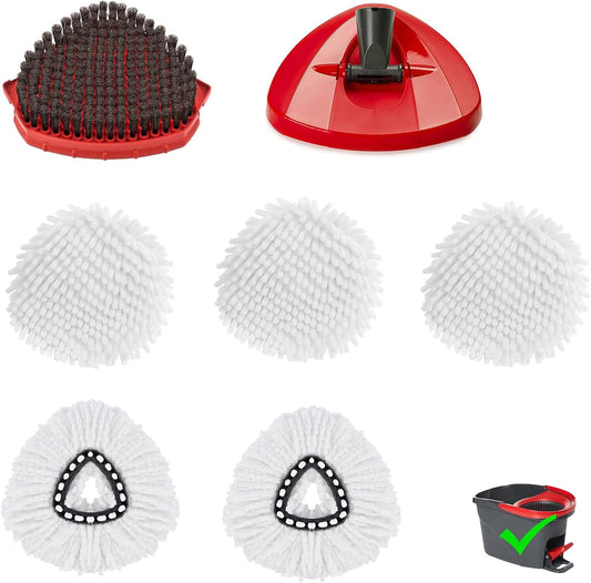 Upgraded Scrub Brush Compatible with O-Cedar EasyWring 1 System 7 Pack Triangle Mop Reusable Mop Pads Mop Head Mop Replacement Set with Base for Deep Clean White