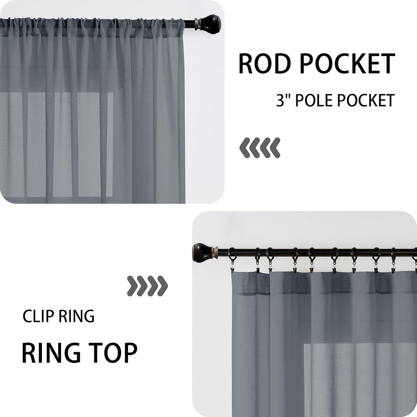 Tollpiz Short Sheer Linen Textured Curtain Sheers Doorway Light Filtering Voile Patio Glass Door Rod Pocket Curtains French Door, 54 x 54 inches Long, Dark Grey, Set of 1 Panel