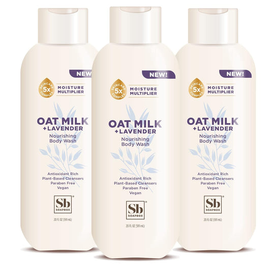 Soapbox Body Wash, Oat Milk + Lavender Body Wash, Vegan & Moisturizing, Calming with Shea Butter, 3 Pack, 20oz Each