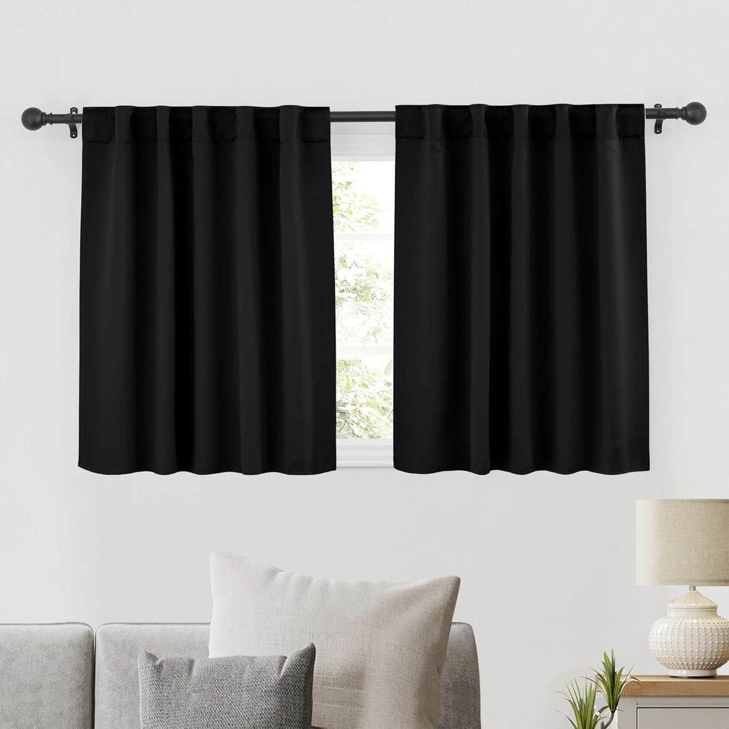RYB HOME Bathroom Curtains Blackout - Thermal Insulating Privacy Small Window Curtains Short for Bedroom Basement Kitchen Kids Nursery Closet Cabinet, Wide 42 x Long 30 inches, 2 Panels, Black