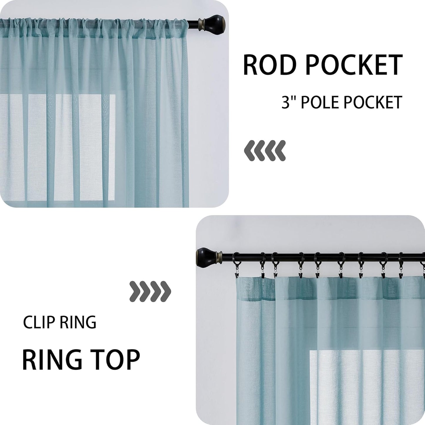 Tollpiz Sheer Door Curtains Closet Linen Textured Curtains Sheer Doorway Light Filtering Voile Rod French Door Pocket Curtain Patio Door, 25 x 72 inches Long, Dusty Blue, Set of 1 Panel