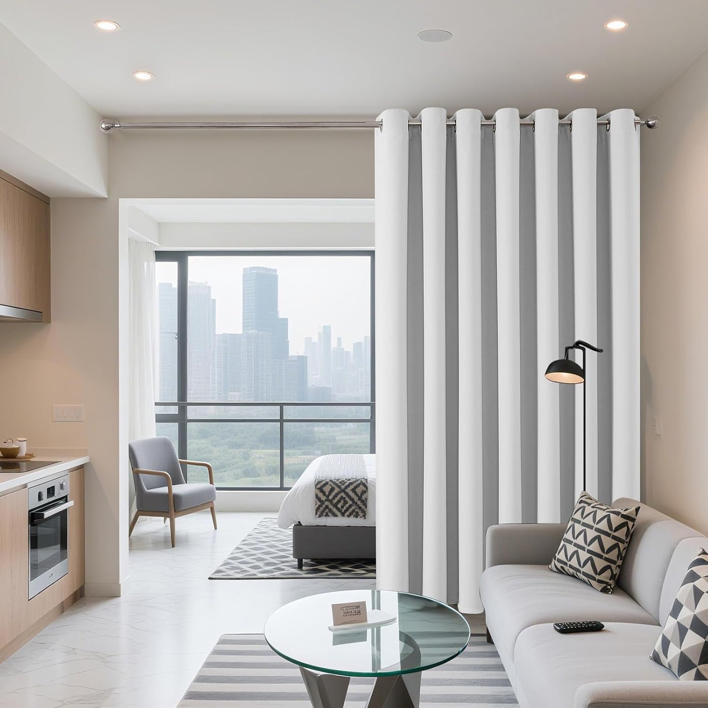 Joydeco Blackout Patio Sliding Door Curtains 96 Inches Long, Grommet Privacy Room Divider Curtains, Extra Wide Thermal Blackout Drapes for Bedroom Living Room (Greyish White 100Wx96L, 1 Panel)