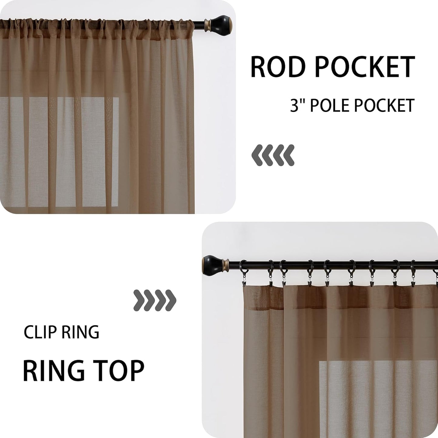 Tollpiz Sheer Door Curtains Closet Linen Textured Curtain Sheers Doorway Light Filtering Voile Patio Glass Door Rod Pocket Curtains French Door, 54 x 80 inches Long, Brown, Set of 1 Panel
