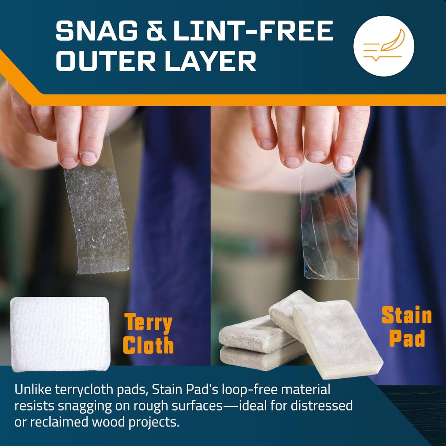 MāKRS Double Thick Stain Pad, Cut-to-Size Staining Pads, 5-Pack, Lint, Snag, Streak-Free Applicator, Micro Brush Material, Wood Stains and Oil Based Finishes, Easy to Use with Consistent Application