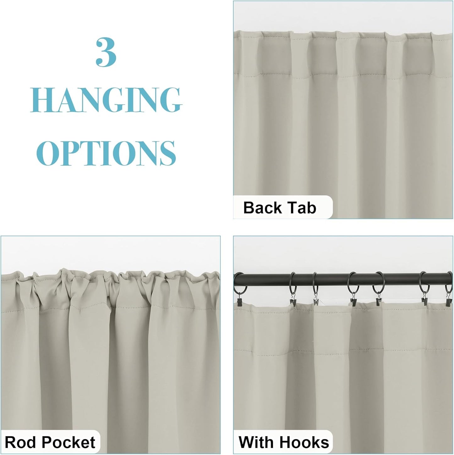 RYB HOME Blackout Curtains for Kitchen, Privacy Thermal Insulating Small Winow Curtain Shades for Classroom Bathroom Nursery Bedroom Cafe, W 42 x L 30, Natural, 2 Panels