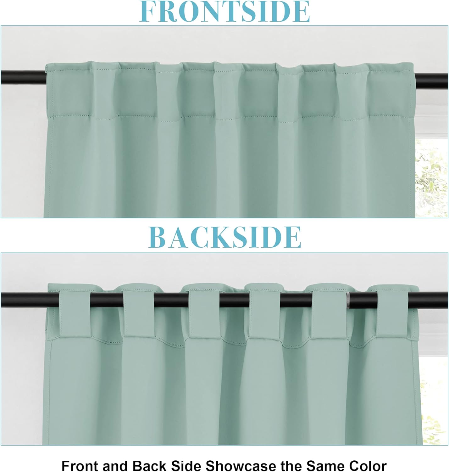 RYB HOME Blackout Curtains for Bathroom - Thermal Insulated Light Block Small Window Curtains, Back Tab Top Coastal Drape for Kitchen Kids Bedroom Home Office, Wide 42 x Long 45 inches, Aqua, 2 Panels