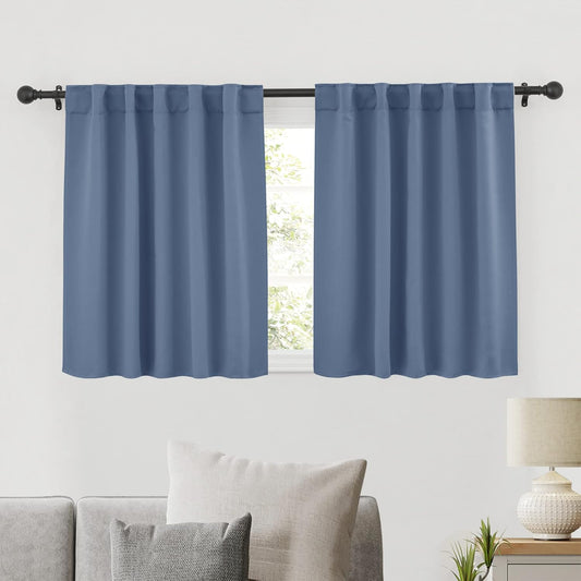 RYB HOME Bathroom Curtains Blackout - Thermal Insulating Privacy Small Window Curtains Short for Bedroom Basement Kitchen Kids Nursery Cabinet, Wide 42 x Long 30 inches, 2 Panels, Stone Blue