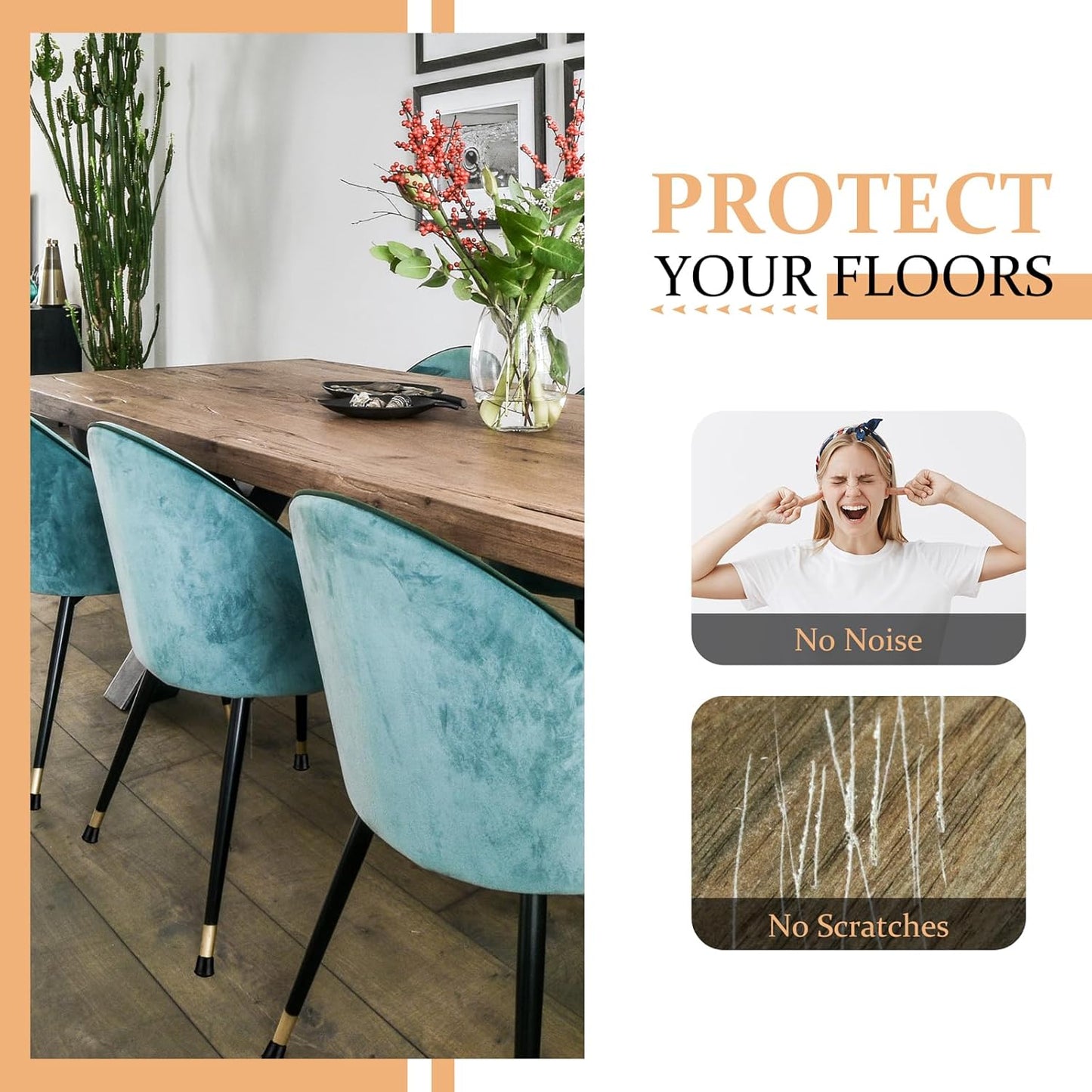 1" Round Rubber Chair Leg Tips Caps, Chair Leg Floor Protectors Furniture Legs Caps Non Slip Reduce Noise for Hardwood Floors (Black, 24 Pack)