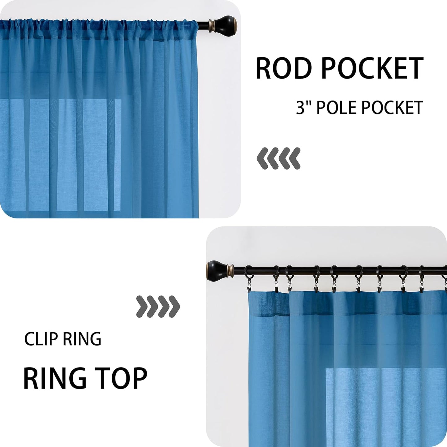Tollpiz Sheer Door Curtains Closet Linen Textured Curtains Sheer Doorway Light Filtering Voile Rod French Door Pocket Curtain Patio Glass Door, 25 x 72 inches Long, Classic Blue, Set of 1 Panel