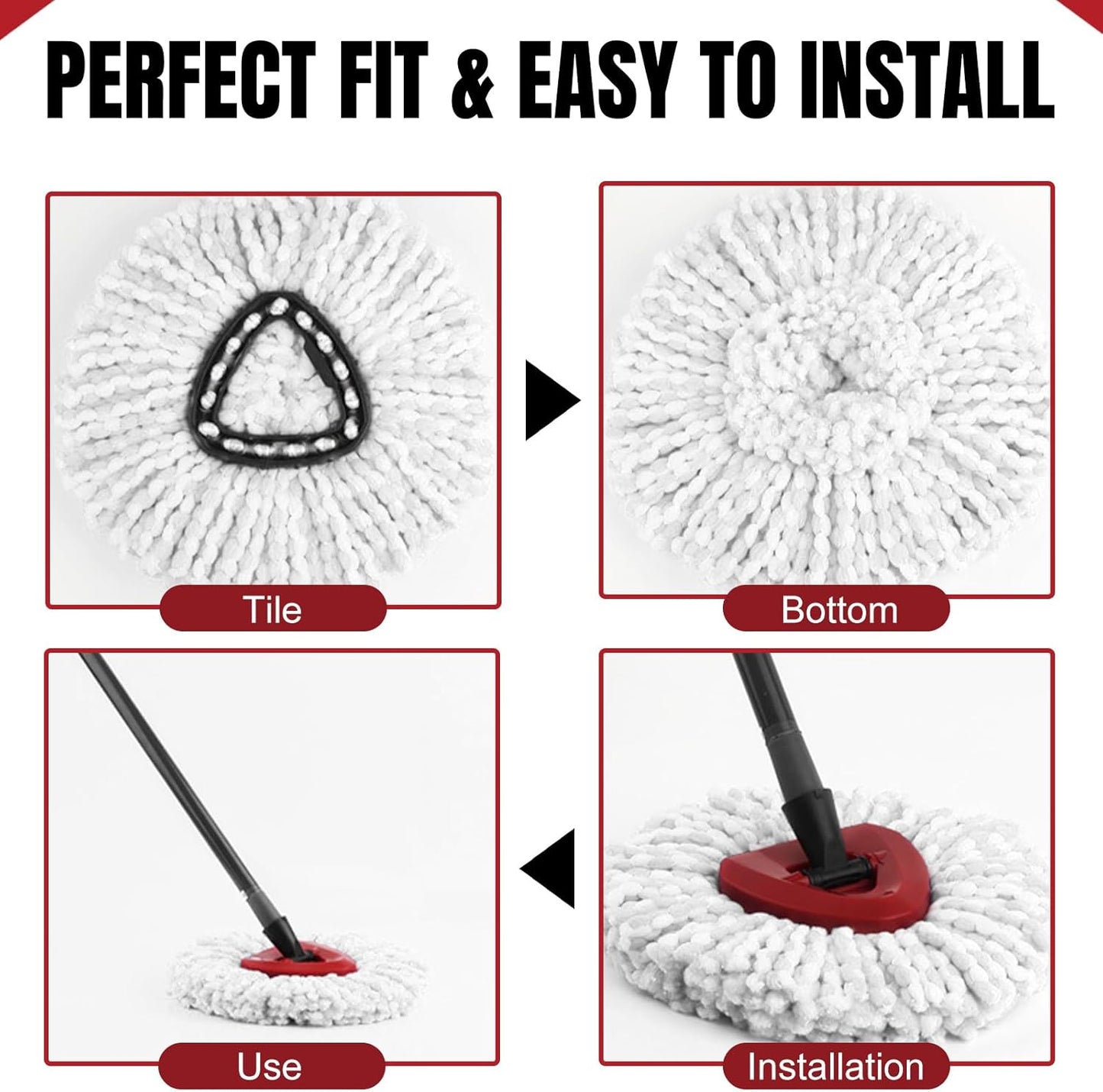 9Pcs Spin Mop Replacement Heads, White Large 360° Easy Wring Spin Mop Head 100% Microfiber Refill, Easy Cleaning Spin Mop Head, Deep Clean, Machine Washable for Easy House Cleaning Floor Mopping