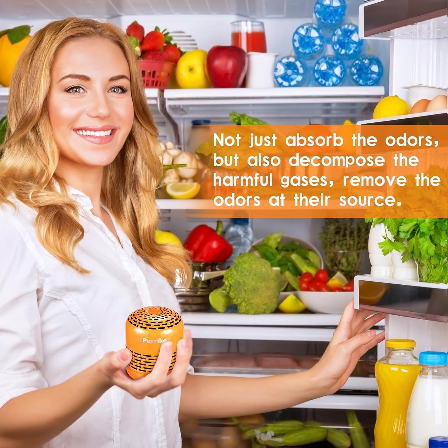 Purriko Refrigerator Deodorizer,Lasts up to 10 Years,Refrigerator Odor Eliminator,Fridge Deodorizer,More Effective Than Baking Soda Bamboo Air Purifying Bags,Orange