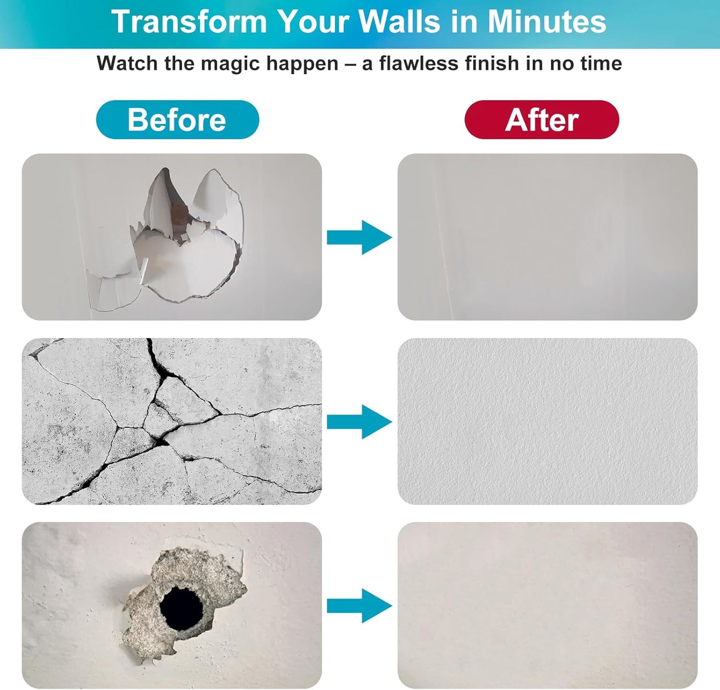 Drywall Repair Kit with 12"x12" Dry Wall Repair Panel, 33-in-One Drywall Patch Kit Wall Patch Repair Kit with Spackle, Mesh Tape, Putty Knives & Sanding Block for Wall Surface Ceiling Large Hole Fill