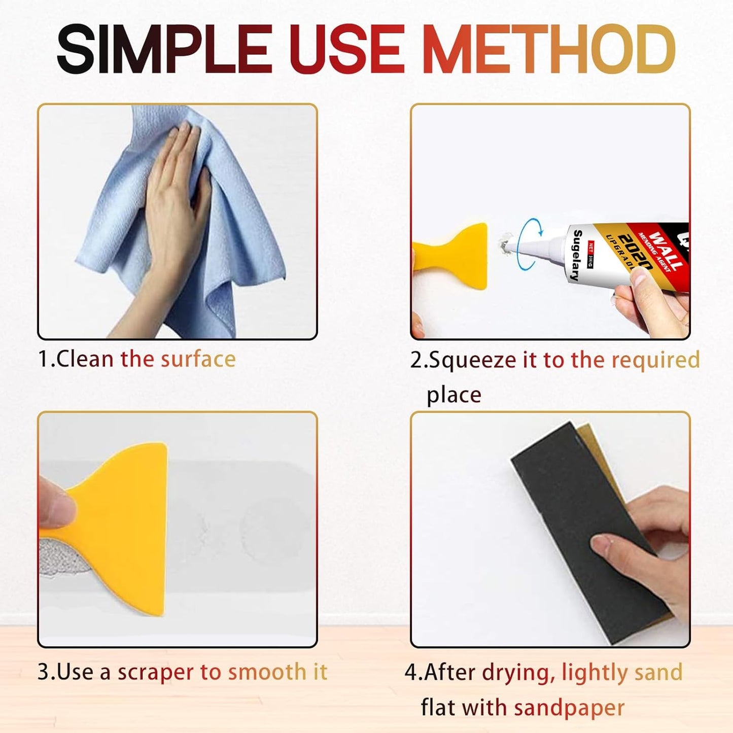 Sugelary Drywall Patch Repair Kit with Scraper, Wall Spackle Repair Paste, Wall Mending Agent Quick and Easy Solution to Fill The Holes for Home Wall, Plaster Dent Repair and Wood Scratch Repair