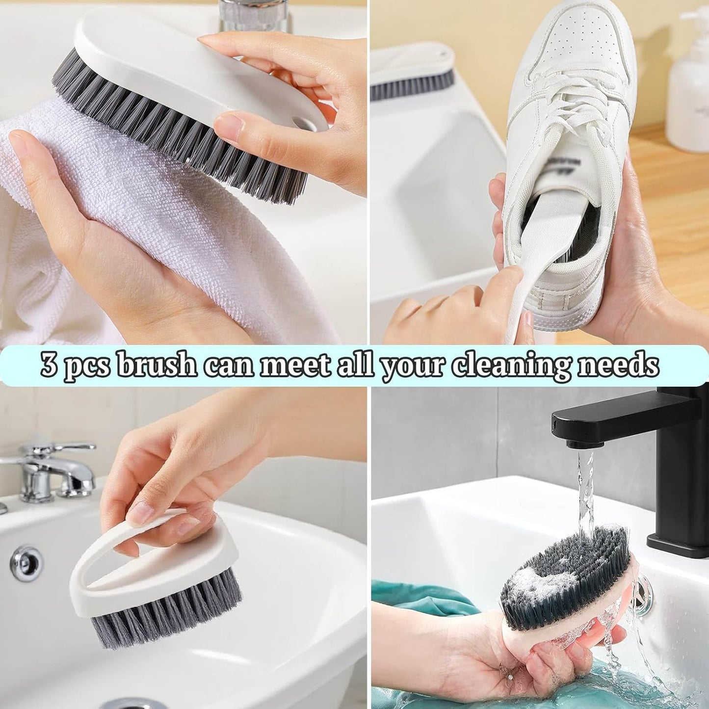 Scrub Brush for Cleaning - 3pcs Bathroom Scrubber Cleaning Brushes for Household Use Heavy Duty Small Nylon Brush,Shoe Cleaning Brush,Laundry Brush,Kitchen,Bathtub,Floor Brushes