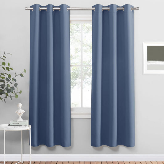 PONY DANCE Blue Thermal Blackout Curtains - Grommet Window Treatments Curtain Panels/Draperies Room Darkening Noise Reducing Home Decoration, Wide 42 x Long 72, One Pair