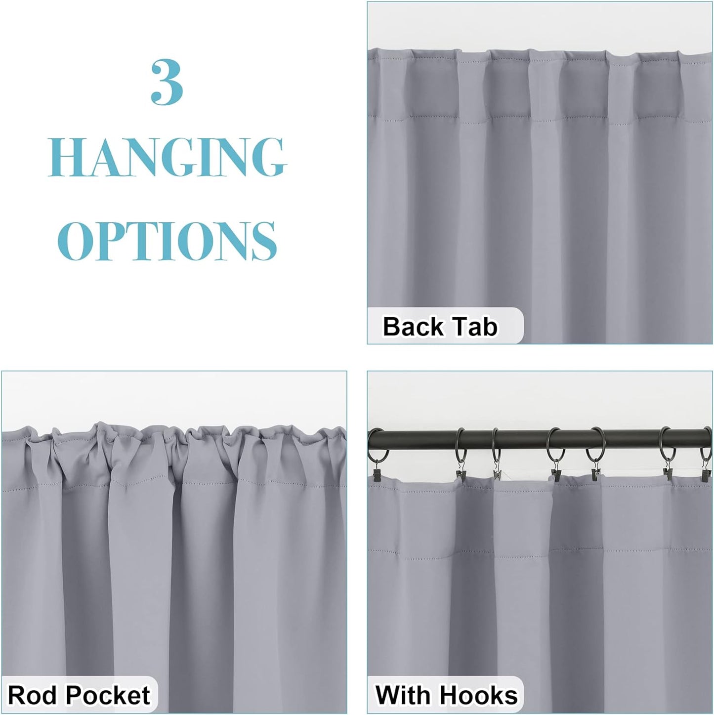 RYB HOME Small Window Curtains Blackout, Privacy Thermal Insulating Drapes for Bedroom Bathroom Basement Cafe Classroom Window Decor, W 34 x L 45 inches, Silver Grey, 2 Panels