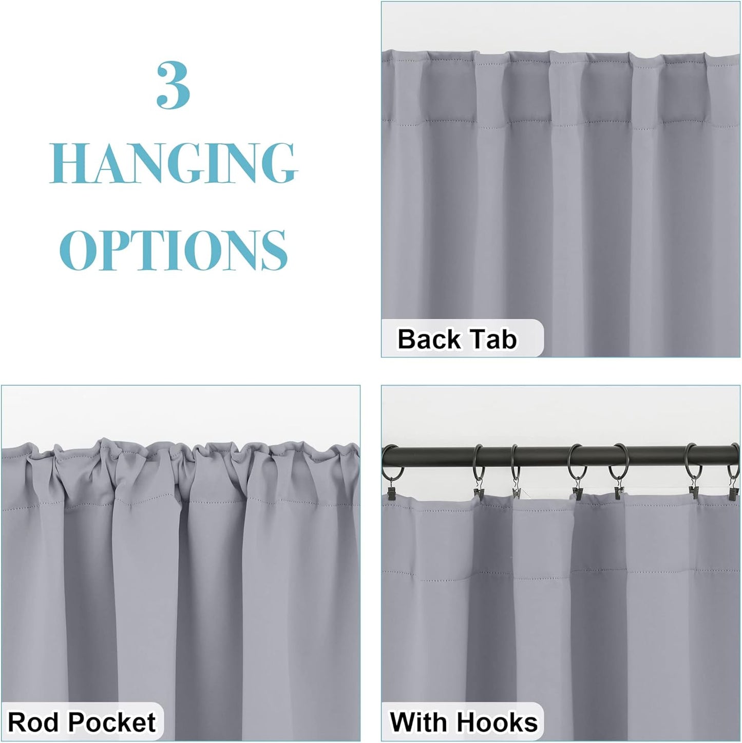 RYB HOME Bathroom Curtains Blackout - Thermal Insulating Privacy Small Window Curtains Short for Bedroom Basement Kitchen Kids Nursery Cabinet, Wide 42 x Long 30 inches, 2 Panels, Silver Grey