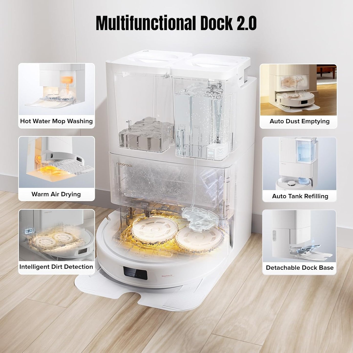 roborock Qrevo MaxV Robot Vacuum and Mop, FlexiArm Design, Hot Water Re-Wash & Re-Mop, Auto-Drying, Self-Emptying, 7000Pa Suction, Built-in Voice Assistant, Smart Obstacle Avoidance(Refurbished)