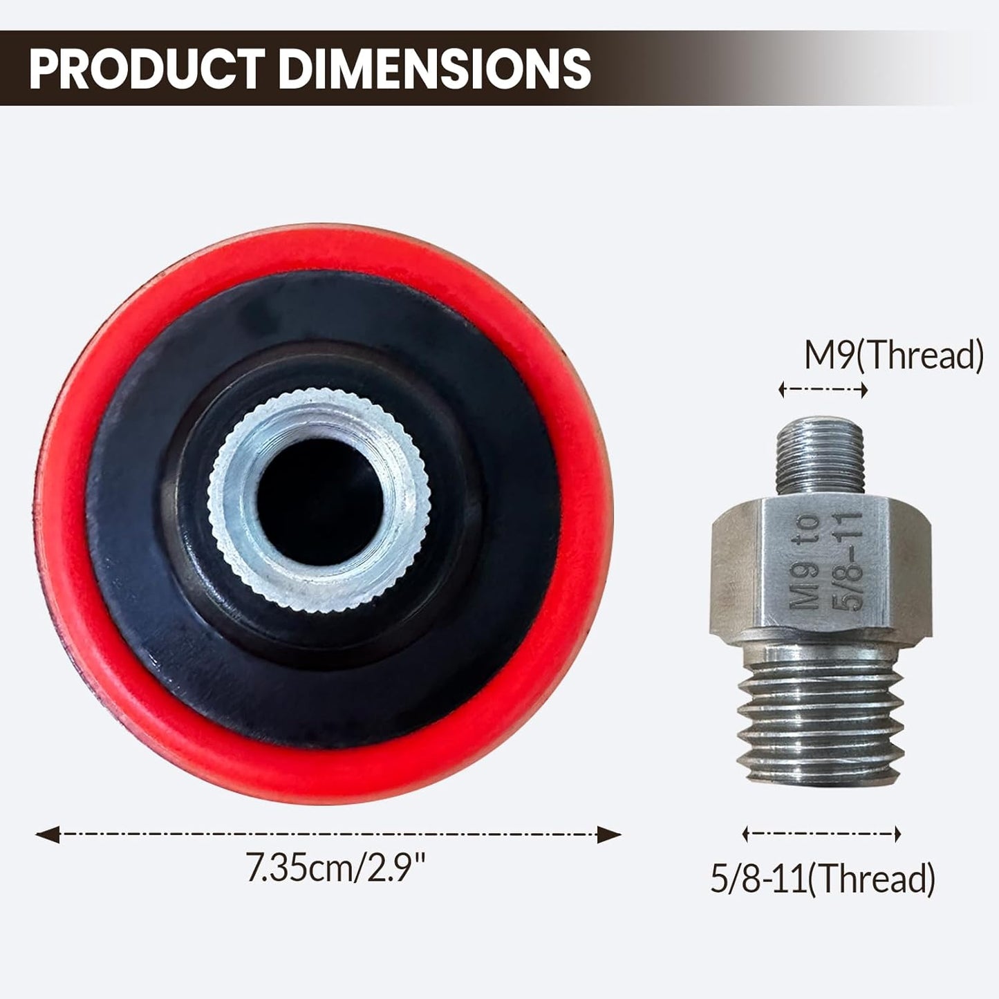 3" Hook and Loop Sanding/Polishing Backing Pad, M9 to 5/8-11 Hex Grinding Bit Thread Adapter, for Milwaukee M12 Polishers/Sanders with M9 Spindle Threads