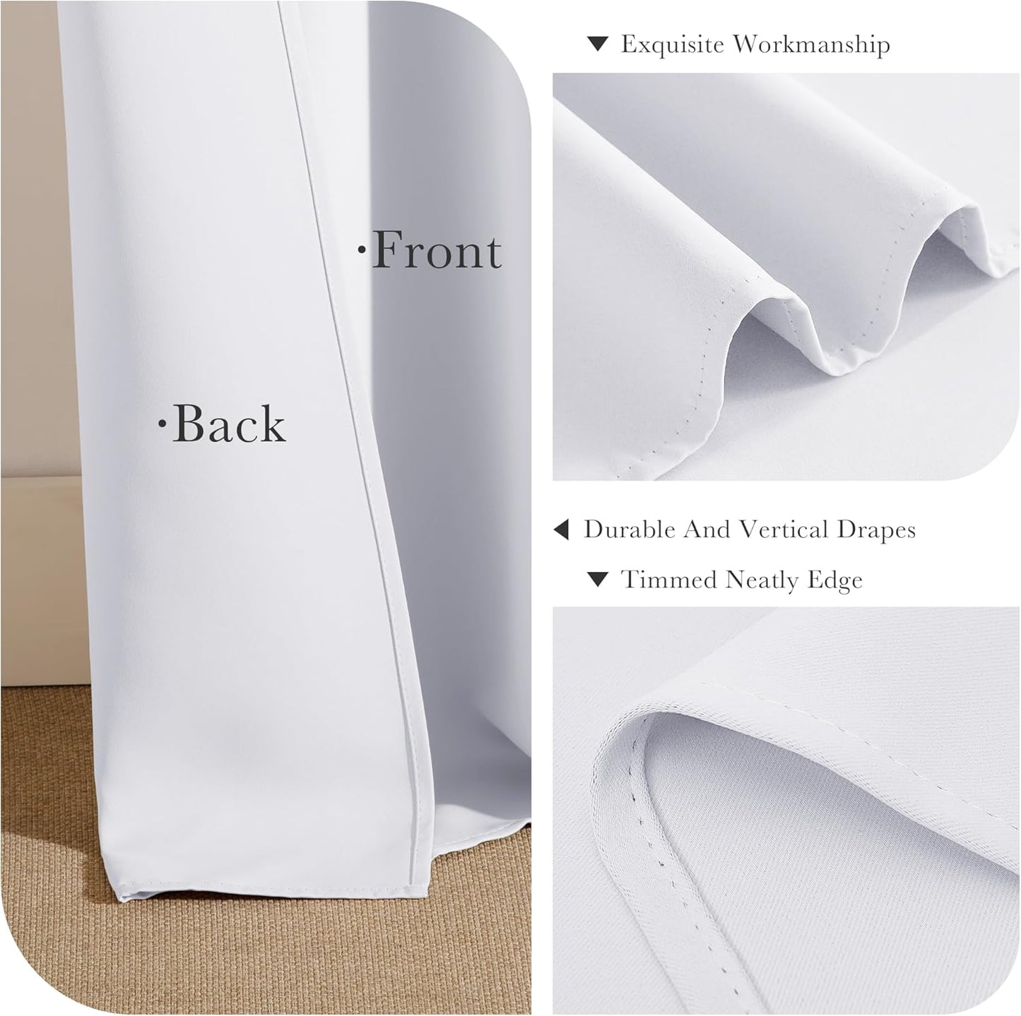PONY DANCE Pure White Blackout Curtains for Bedroom 63 Inch Length 2 Panels Set, Thermal Insulated Energy Saving Grommet Top Window Treatment Drapes for Living Room, W34 x L63 Inch
