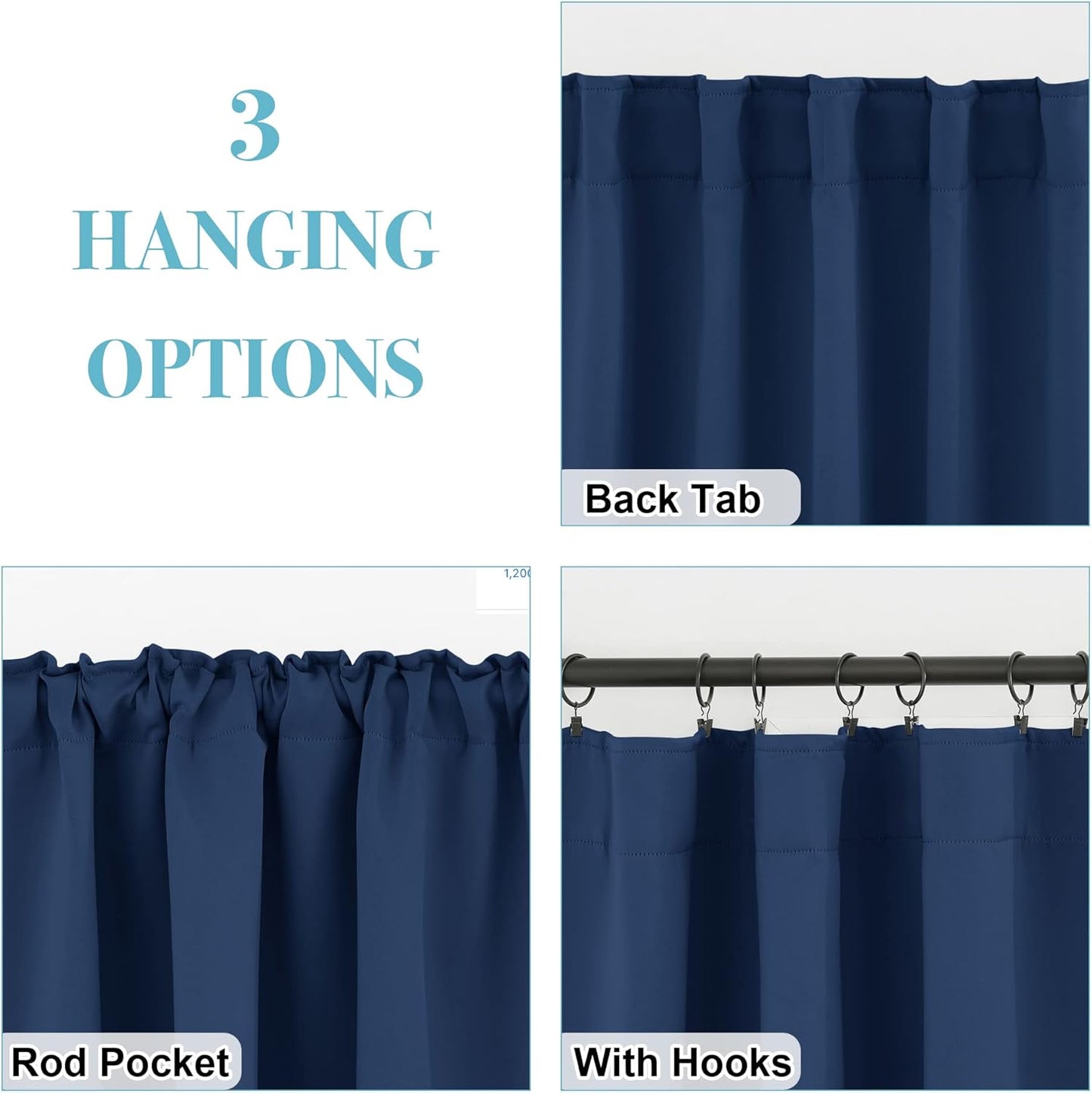RYB HOME Bathroom Curtains Blackout - Thermal Insulating Privacy Small Window Curtains Short for Bedroom Basement Kitchen Kids Nursery Cabinet, Wide 42 x Long 30 inches, 2 Panels, Navy Blue