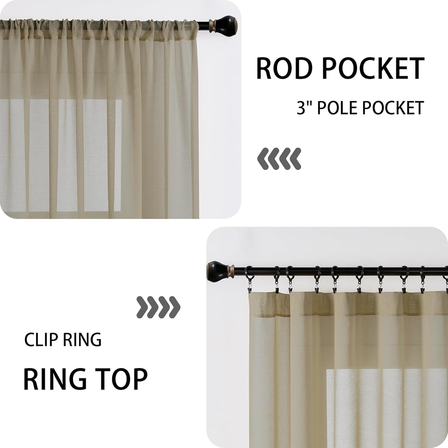 Tollpiz Short Sheer Door Curtains Closet Linen Textured Curtains Sheer Doorway Light Filtering Voile Patio Glass Door Rod Pocket Curtain French Door, 54 x 40 inches Long, Taos Taupe, Set of 1 Panel