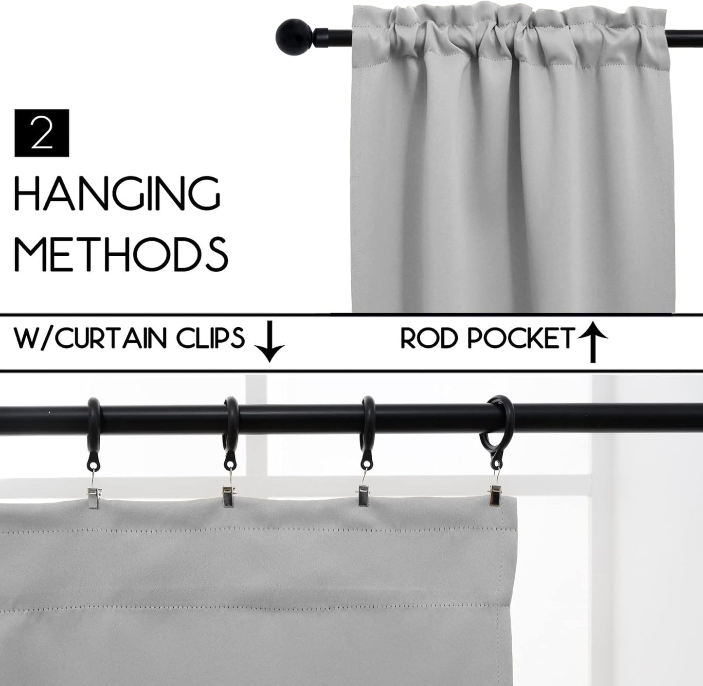 Pickluc Light Grey Cafe Curtain - 30 Inch Length, Half Window, Rod Pocket, Short Blackout, 30" Wide x 30" Long, 2 Panels