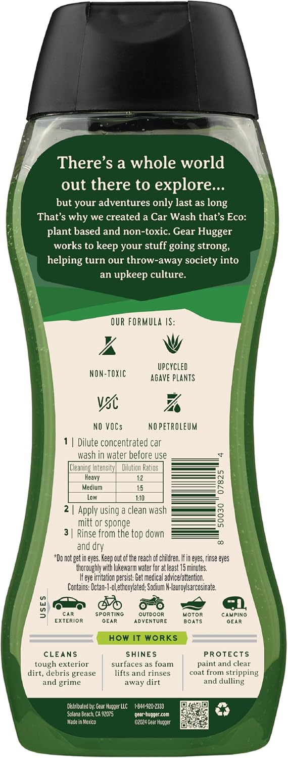 Gear Hugger Car Wash Soap (16 oz, Pack of 1) – Eco-Friendly Car Cleaner, Biodegradable Car Wash with Natural Saponins & Eucalyptus – Safe Car Soap for All Vehicle Surfaces