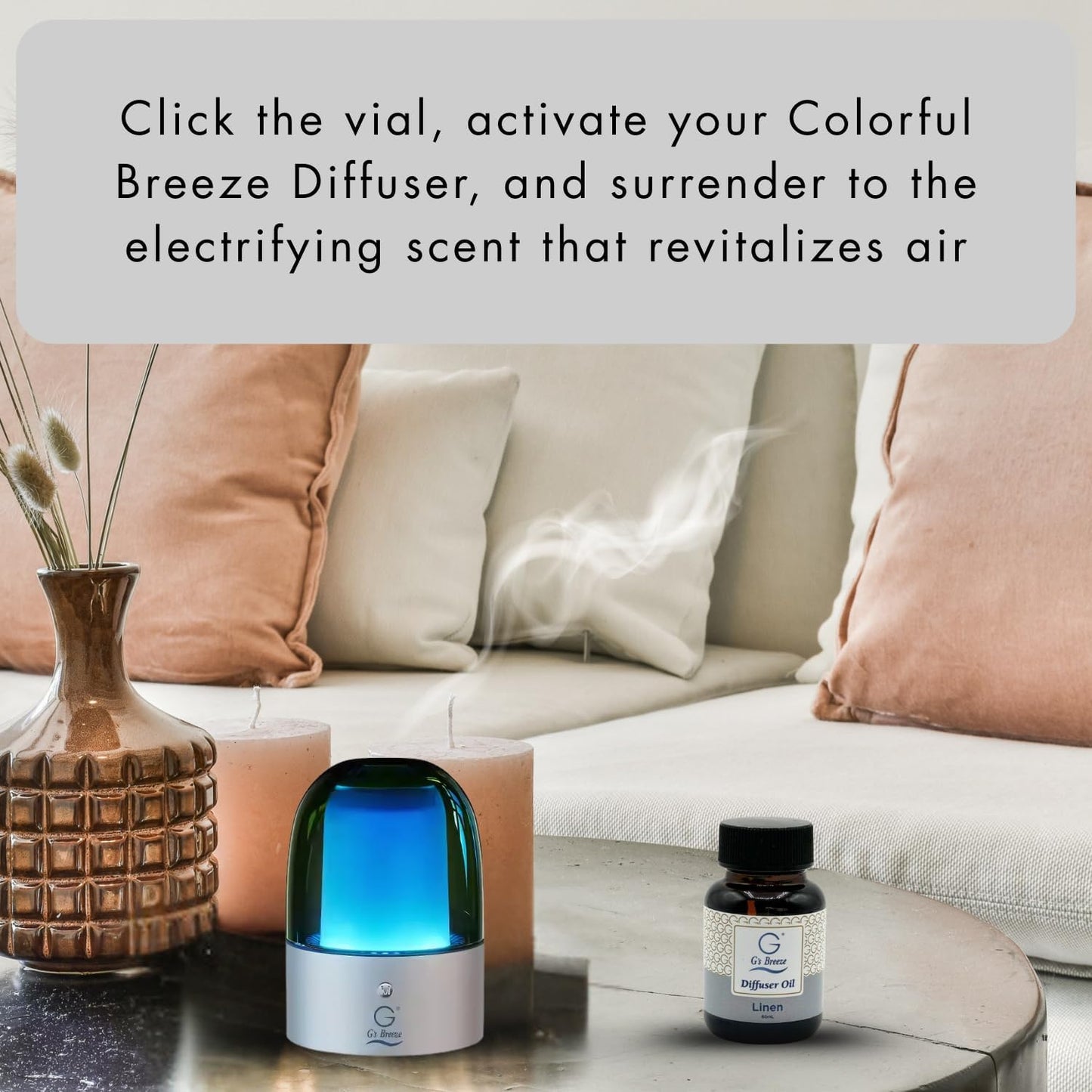 G's Breeze Linen Diffuser Oil Refill - Crisp, Clean Fragrance with Cotton & Floral Notes - Inviting & Fresh Scent for Any Space – Ideal for Home & Office – Long-Lasting Freshness Aroma - 60 ML