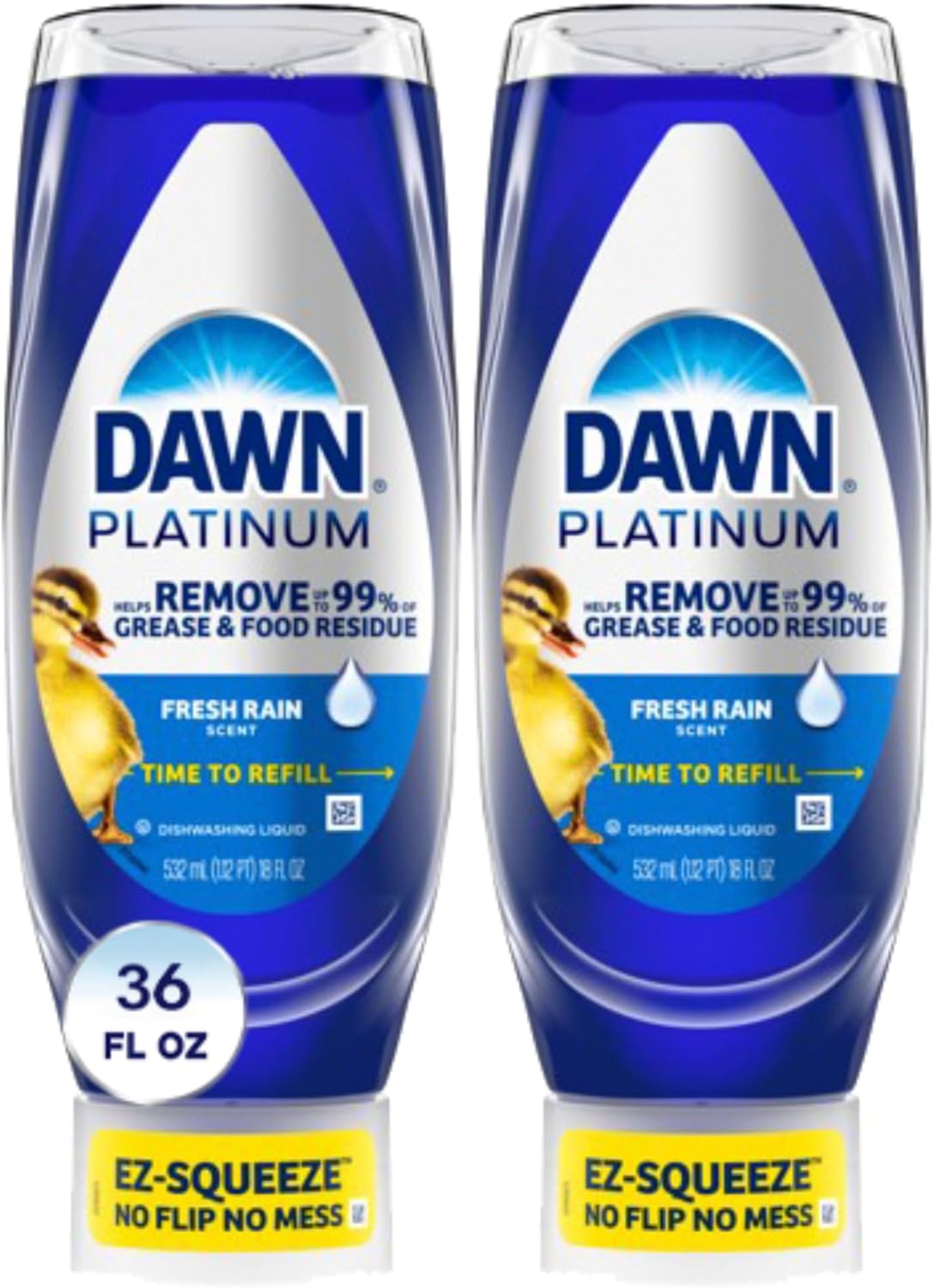 Dawn Platinum EZ-Squeeze Dish Soap, Dishwashing Liquid, Fresh Rain, 2x18oz Bundle