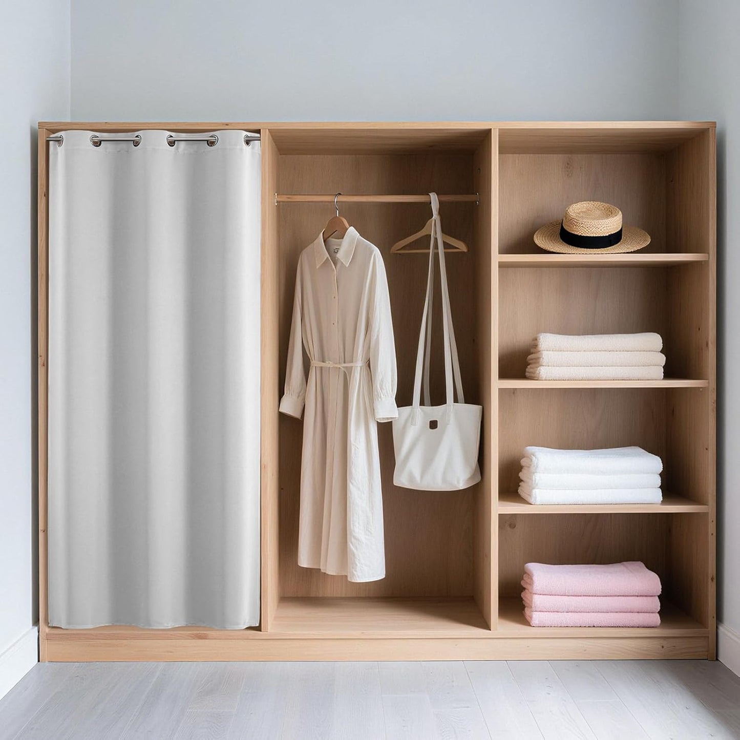 Joydeco Blackout Door Curtain for Doorway Privacy 84 Inches Long, Grommet Closet Curtain for Open Closet, Room Divider for Bedroom Living Room (Greyish White 52Wx84L, 1 Panel)