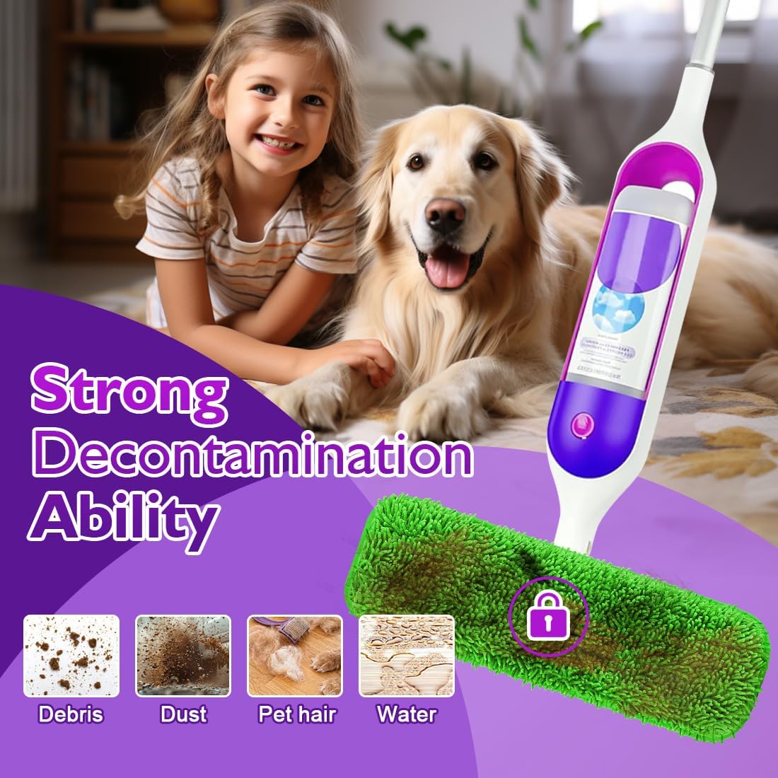 Reusable Mop Pads for Swiffer PowerMop, 8 Pack Microfiber Mop Pad Refill with Scrubber Strips for 13''-15'' SprayMop, Washable Mop Pads Use for Most Floor Types, Designed for Pets - Green