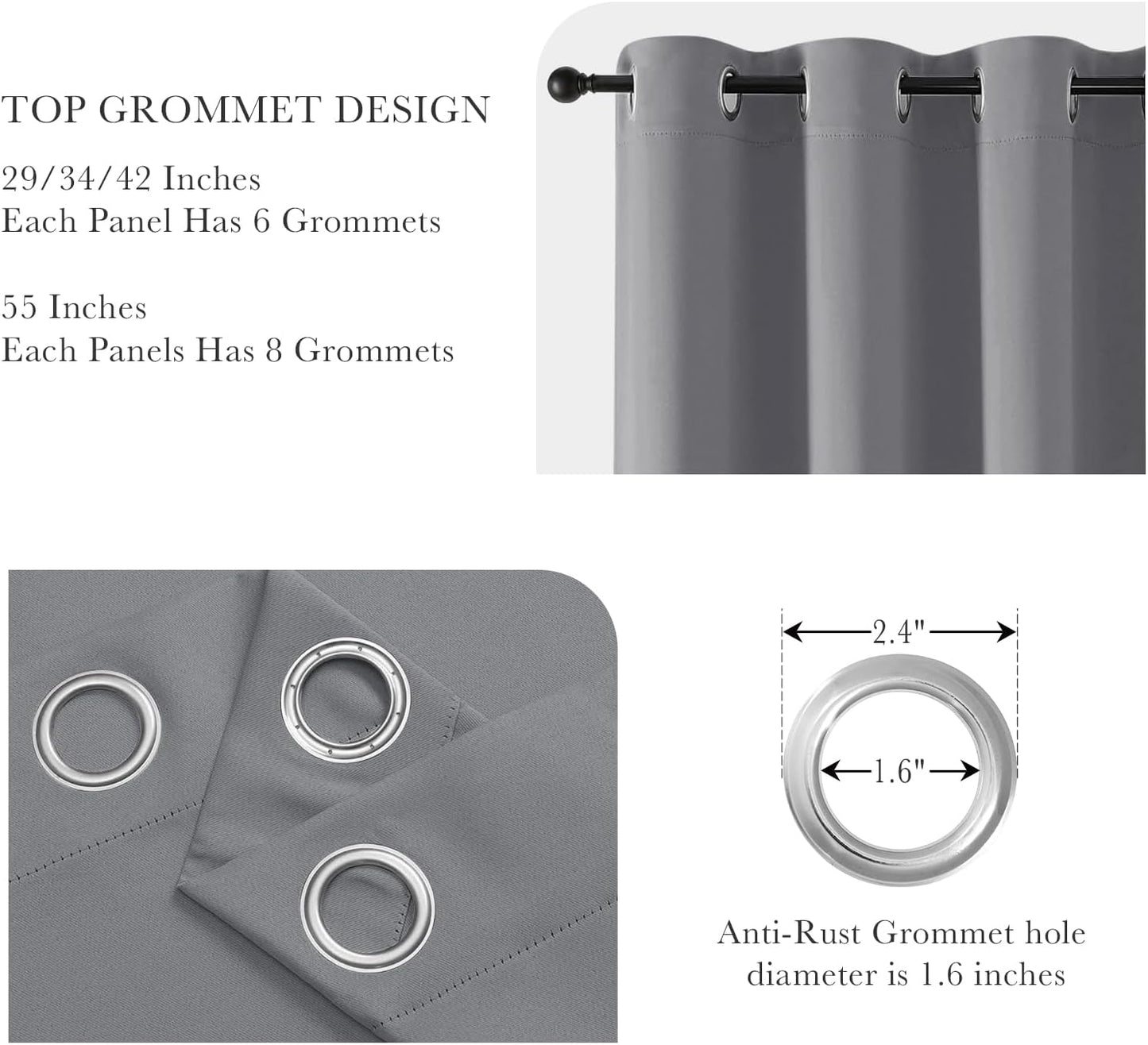 PONY DANCE Blackout Curtains for Bedroom - Noise Reductiong Window Drapes Room Darkening Curtains for Living Room/Dorways, 2 Panels, 55 x 80 inch, Sliver Grey