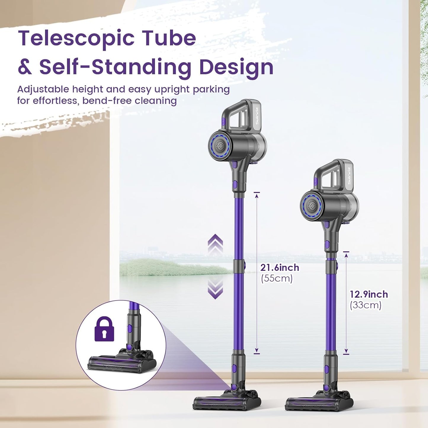 Cordless Vacuum Cleaner, 40KPA/35Mins, Green LED Light, Lightweight Stick Vacuum Self-Standing, Vacuum Cleaners for Home Handheld Vacuum for Pet Hair, Carpet, and Hard Floors, U8