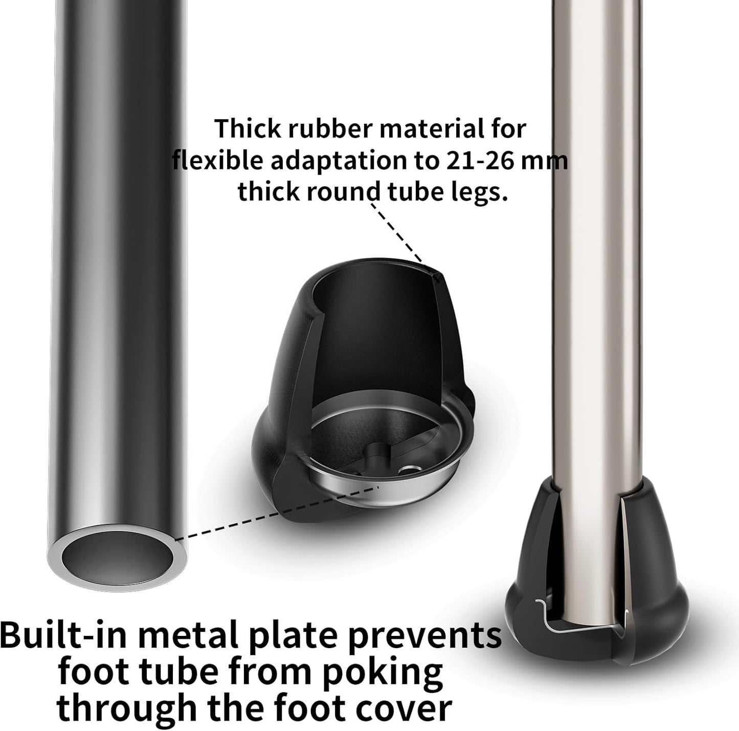 1 Inch Heavy Duty Rubber Chair Leg Caps - 24 PCS Non-Slip Furniture Floor Protectors with Metal Inserts for Wood, Tile, Carpet - Fits Chairs,Stools,Bar Stools