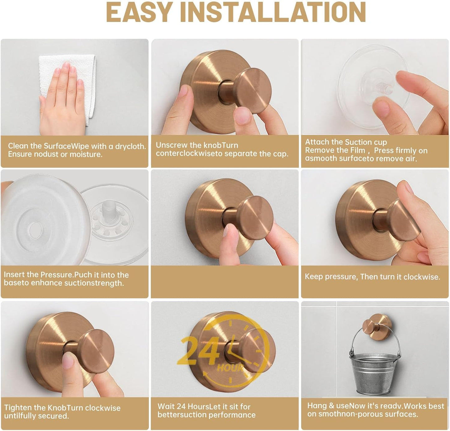 4pcs Suction Cup Hooks for Shower,Shower Towel Suction Hooks,No Drill Towel Hooks for Bathroom Wall,Kitchen,Glass,Mirror,Tile to Hang Towels,Robes,Loofah (Rose Gold)