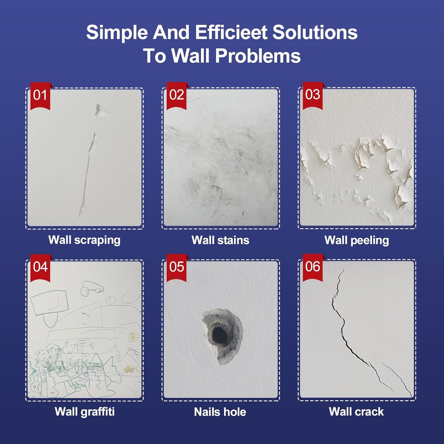 8.6oz Drywall Patch Repair Kit - Professional All-in-1 Tool Set (Scrapers/Sandpaper/Texture Sponge/Gloves/Putty Knife) for Fast Wall Hole Repair