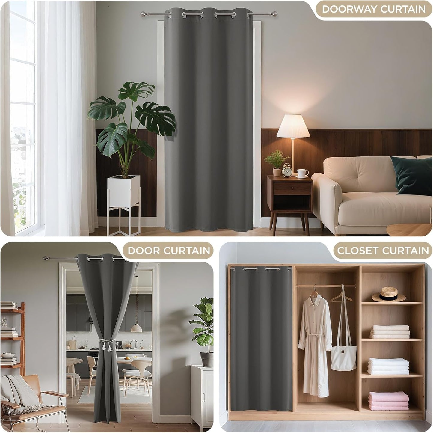 Joydeco Blackout Door Curtain for Doorway Privacy 78 Inches Long, Grommet Closet Curtain for Open Closet, Room Divider for Bedroom Living Room (Light Grey, 40Wx78L, 1 Panel)