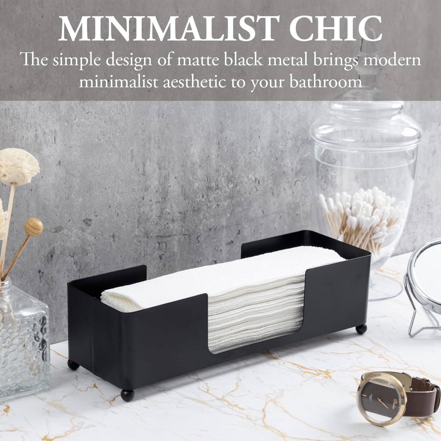 MyGift Modern Matte Black Metal Tabletop Commercial Folded Paper Towel Holder, Countertop Disposable Napkin Dispenser Tray for Guest Bathroom