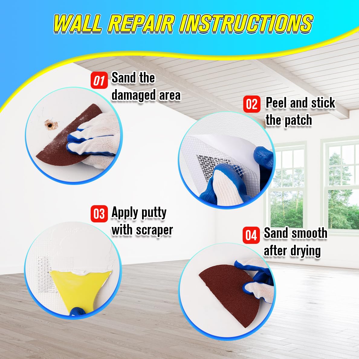 DIYSELF 18 Pack Drywall Repair Kit, Spackle Wall Repair for Nail Holes, Drywall Patch Kits, Hole Putty Filler for Small Hole Repair, Wall Patch Repair Kit for Home, Apartment, Nursery