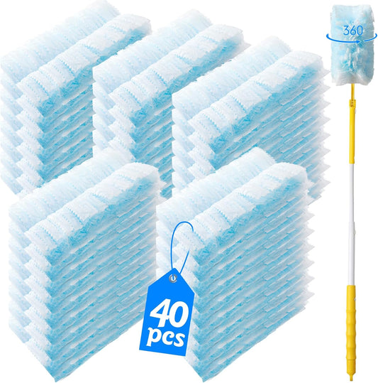 40 Count 360° Heavy Duty Duster Refills Compatible with Swiffer,Large Size-Extra Thick Disposable Electrostatic Duster Refill with 1 Retractable Handle(35-inch Length Fully expanded)