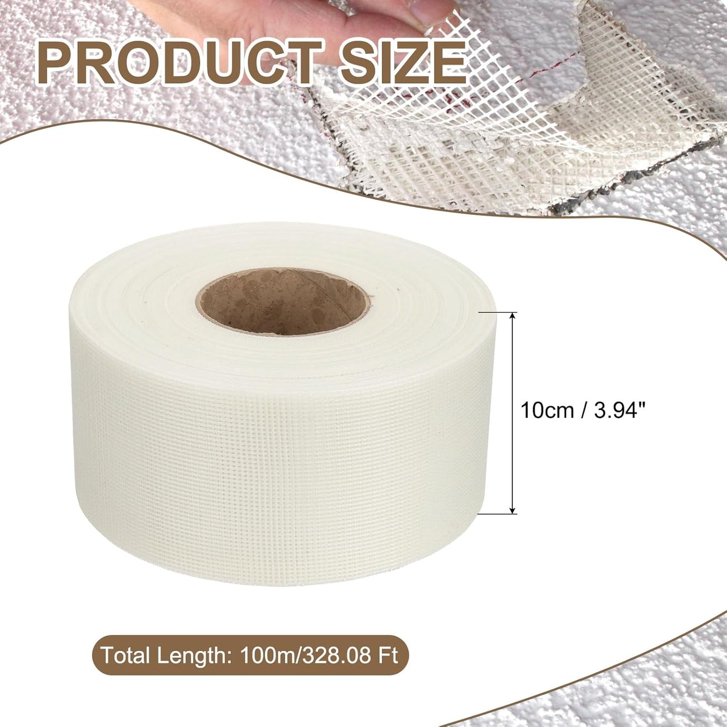 PATIKIL Drywall Repair Mesh Tape, 4 inch x 328 ft Fiberglass Repair Patch Self-Adhesive Dry Wall Joint Tape 12 Mesh Wall Hole Crack and Seam Patch, White